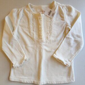Gap 1969 White Long Sleeve Lace Trim Shirt/Top Size 2 Year Toddler NWT